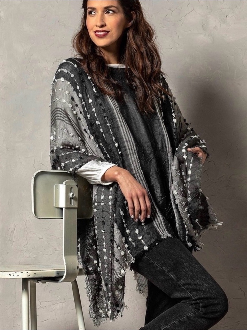 DEMDACO Textured Black Gray One Size Fits Most Acrylic and Poncho Shawl